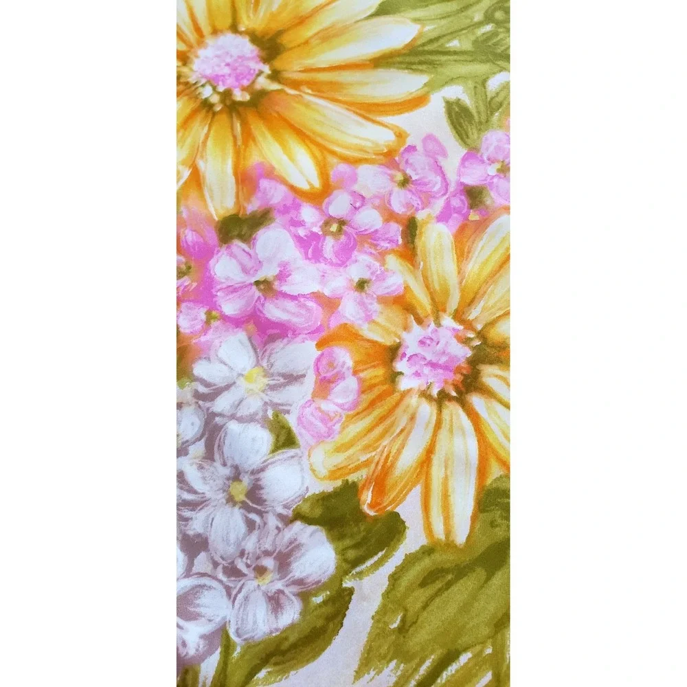Vintage Flower Power Fabric 1.5 yds x 44w Yellow Daisies Pink Flowers